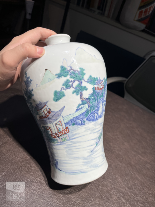 清雍正 安窑斗彩山水图梅瓶 - 图37